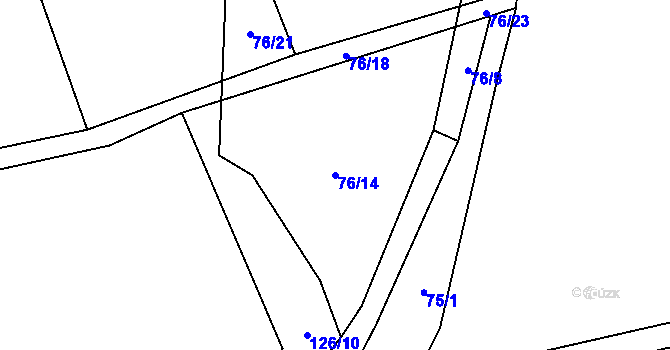 Parcela st. 76/14 v KÚ Těně, Katastrální mapa
