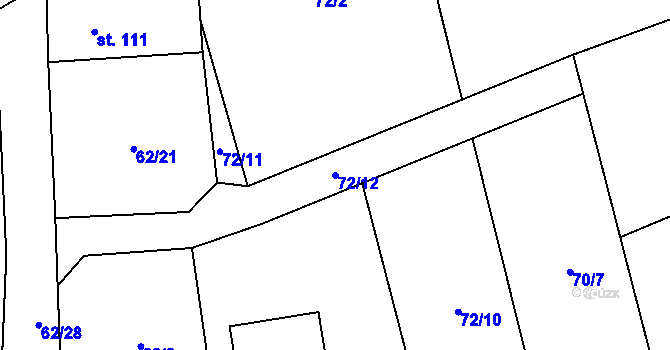 Parcela st. 72/12 v KÚ Těně, Katastrální mapa