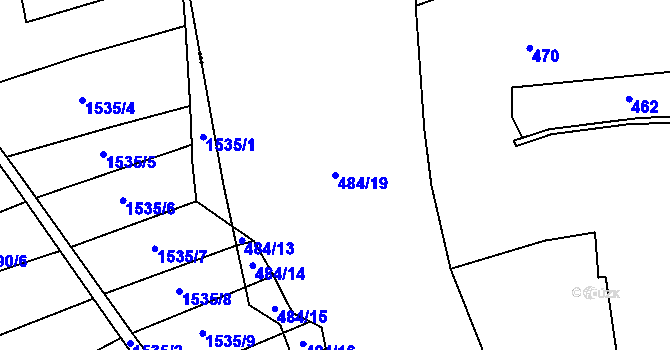 Parcela st. 484/19 v KÚ Těně, Katastrální mapa