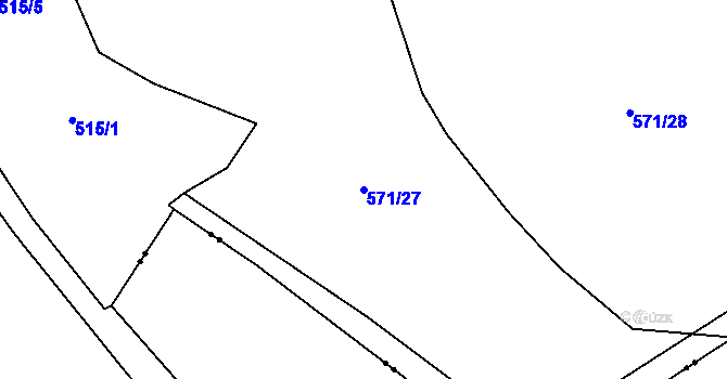 Parcela st. 571/27 v KÚ Těně, Katastrální mapa