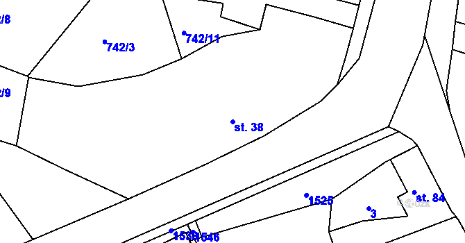 Parcela st. 38 v KÚ Hořehledy, Katastrální mapa