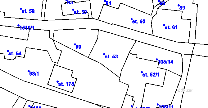 Parcela st. 53 v KÚ Hořehledy, Katastrální mapa