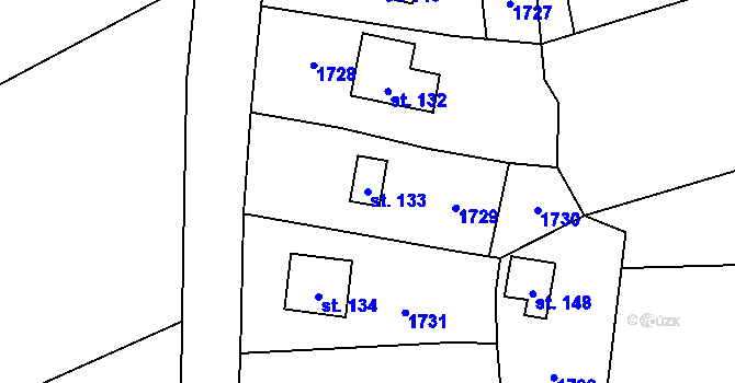 Parcela st. 133 v KÚ Hořehledy, Katastrální mapa