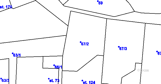 Parcela st. 67/2 v KÚ Hořehledy, Katastrální mapa