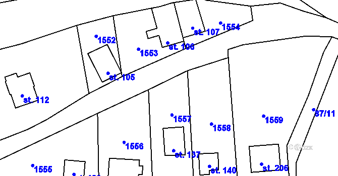 Parcela st. 87/2 v KÚ Hořehledy, Katastrální mapa
