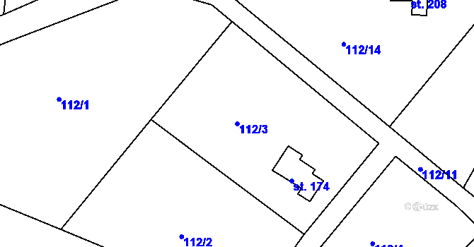 Parcela st. 112/3 v KÚ Hořehledy, Katastrální mapa