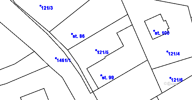 Parcela st. 121/5 v KÚ Hořehledy, Katastrální mapa