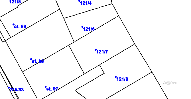 Parcela st. 121/7 v KÚ Hořehledy, Katastrální mapa