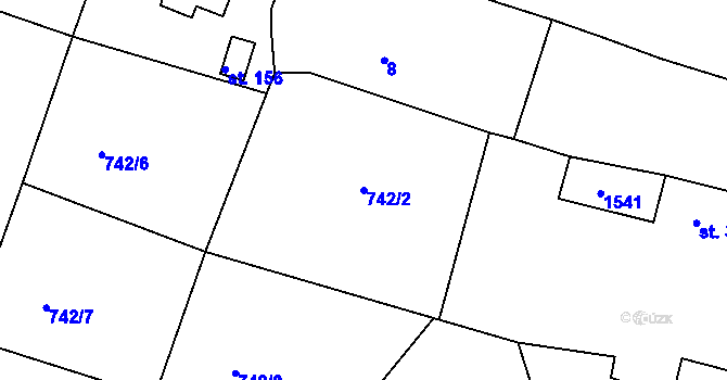 Parcela st. 742/2 v KÚ Hořehledy, Katastrální mapa
