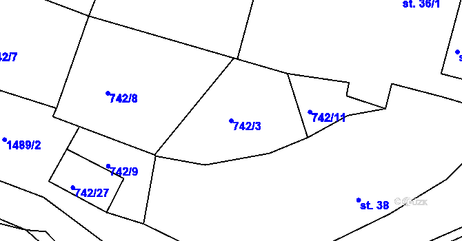 Parcela st. 742/3 v KÚ Hořehledy, Katastrální mapa