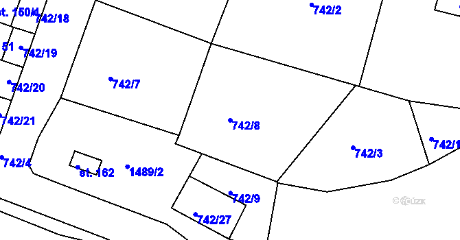 Parcela st. 742/8 v KÚ Hořehledy, Katastrální mapa