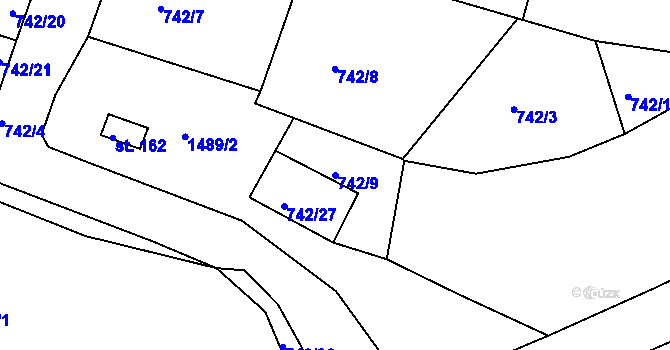 Parcela st. 742/9 v KÚ Hořehledy, Katastrální mapa