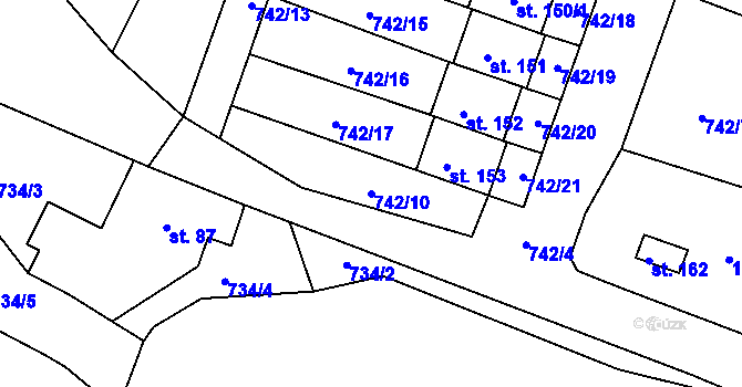 Parcela st. 742/10 v KÚ Hořehledy, Katastrální mapa