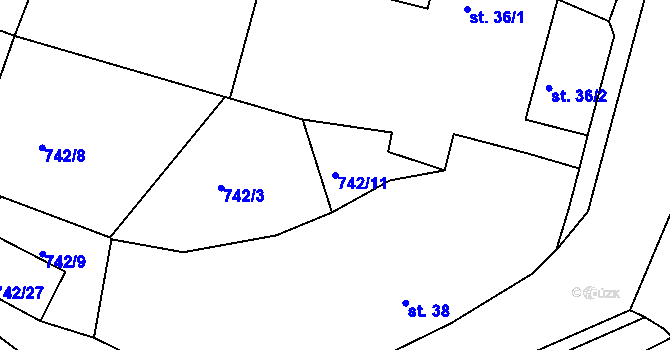 Parcela st. 742/11 v KÚ Hořehledy, Katastrální mapa