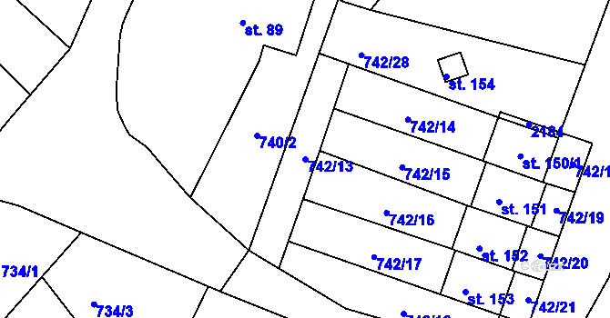 Parcela st. 742/13 v KÚ Hořehledy, Katastrální mapa
