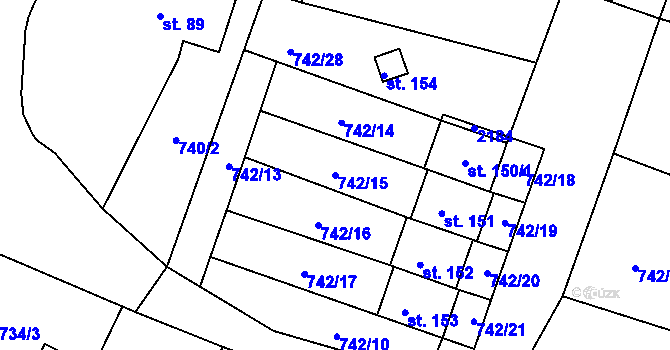 Parcela st. 742/15 v KÚ Hořehledy, Katastrální mapa