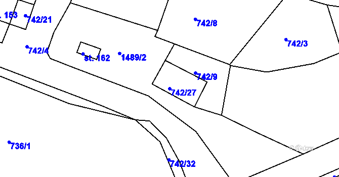 Parcela st. 742/27 v KÚ Hořehledy, Katastrální mapa