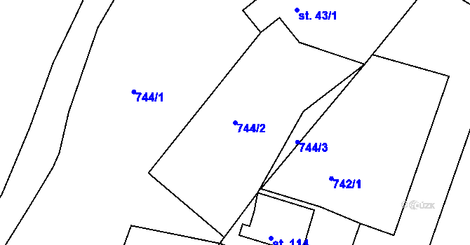 Parcela st. 744/2 v KÚ Hořehledy, Katastrální mapa