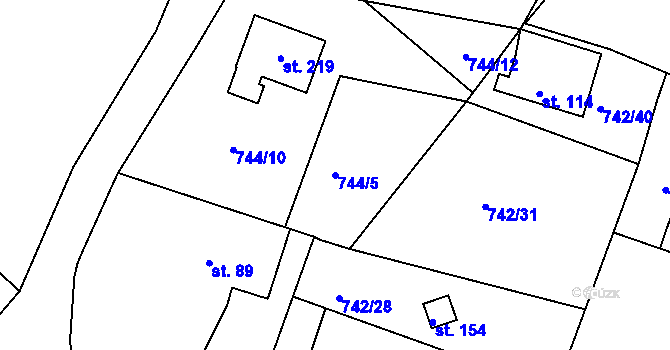 Parcela st. 744/5 v KÚ Hořehledy, Katastrální mapa