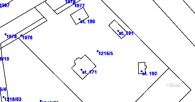 Parcela st. 1216/5 v KÚ Hořehledy, Katastrální mapa