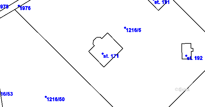 Parcela st. 171 v KÚ Hořehledy, Katastrální mapa