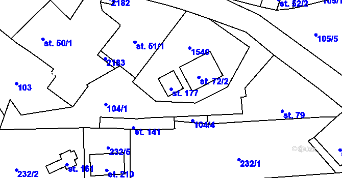 Parcela st. 177 v KÚ Hořehledy, Katastrální mapa