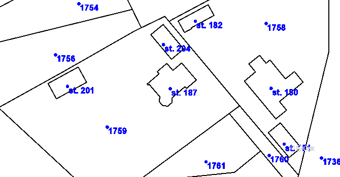 Parcela st. 187 v KÚ Hořehledy, Katastrální mapa