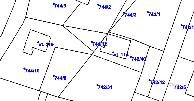 Parcela st. 742/38 v KÚ Hořehledy, Katastrální mapa