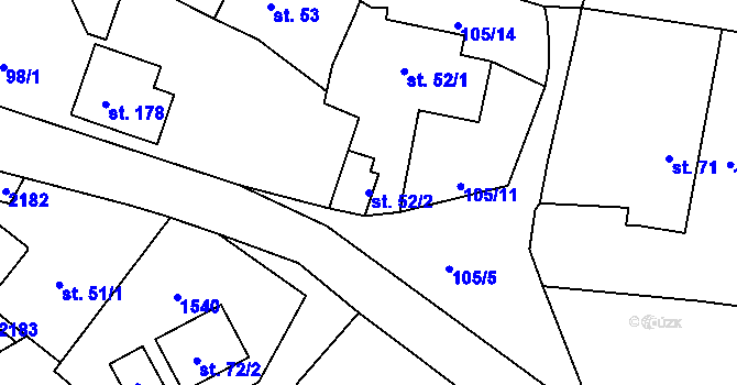 Parcela st. 52/2 v KÚ Hořehledy, Katastrální mapa