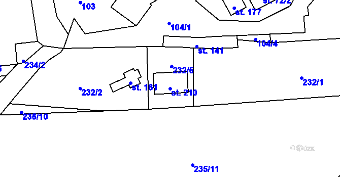 Parcela st. 210 v KÚ Hořehledy, Katastrální mapa