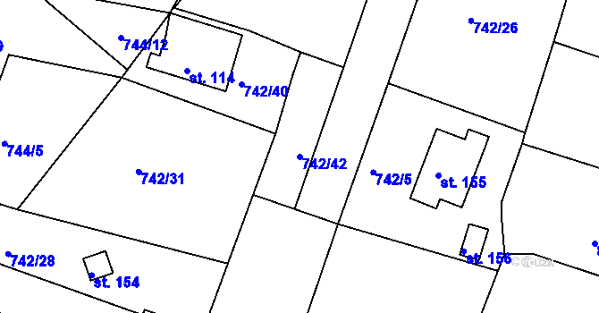 Parcela st. 742/42 v KÚ Hořehledy, Katastrální mapa