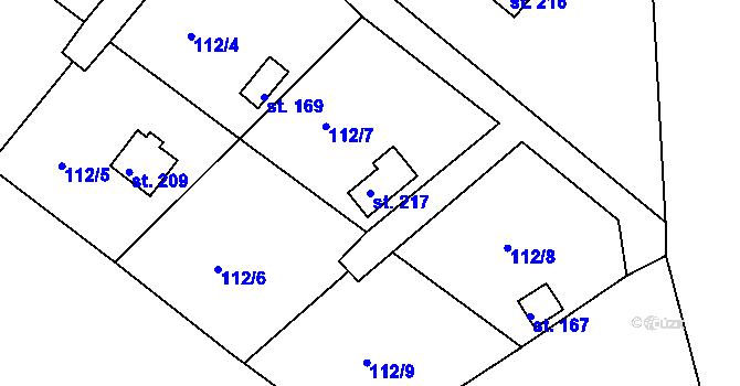 Parcela st. 217 v KÚ Hořehledy, Katastrální mapa