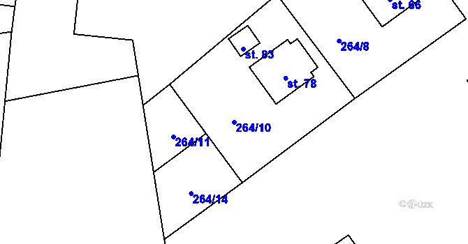 Parcela st. 264/10 v KÚ Těnovice, Katastrální mapa