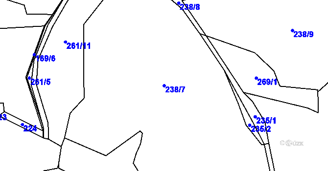 Parcela st. 238/7 v KÚ Bezvěrov u Teplé, Katastrální mapa