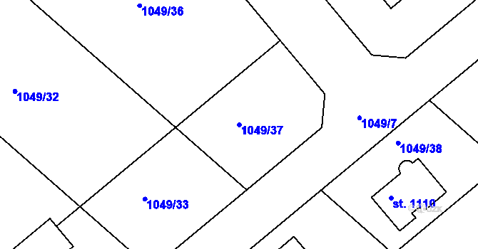 Parcela st. 1049/37 v KÚ Teplá, Katastrální mapa