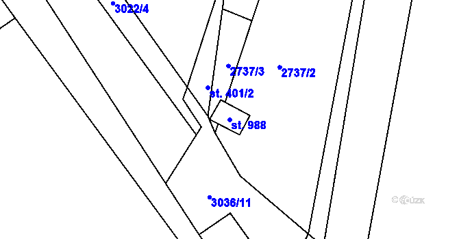 Parcela st. 988 v KÚ Teplá, Katastrální mapa