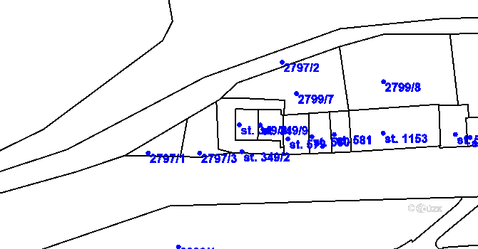 Parcela st. 349/8 v KÚ Teplá, Katastrální mapa