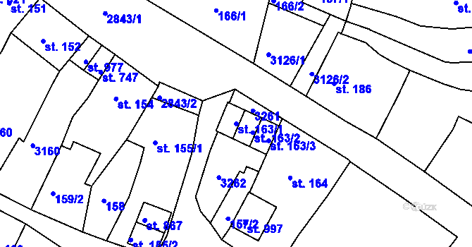 Parcela st. 163/1 v KÚ Teplá, Katastrální mapa