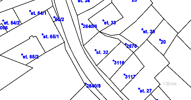 Parcela st. 32 v KÚ Teplá, Katastrální mapa