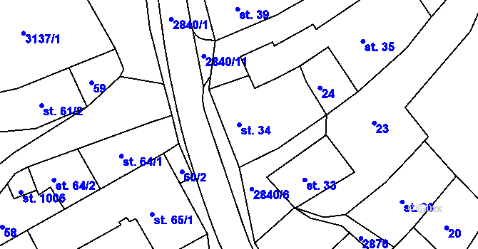 Parcela st. 34 v KÚ Teplá, Katastrální mapa