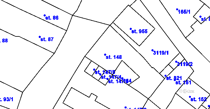 Parcela st. 148 v KÚ Teplá, Katastrální mapa
