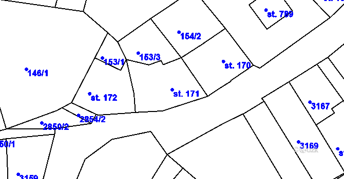 Parcela st. 171 v KÚ Teplá, Katastrální mapa