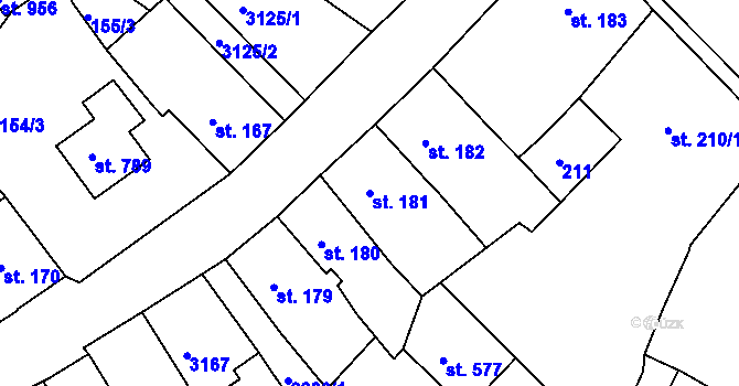 Parcela st. 181 v KÚ Teplá, Katastrální mapa