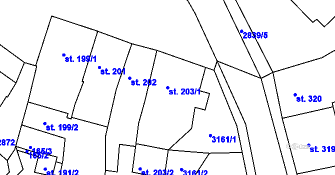 Parcela st. 203/1 v KÚ Teplá, Katastrální mapa