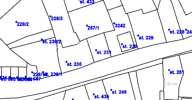 Parcela st. 231 v KÚ Teplá, Katastrální mapa