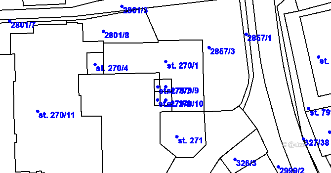 Parcela st. 270/9 v KÚ Teplá, Katastrální mapa