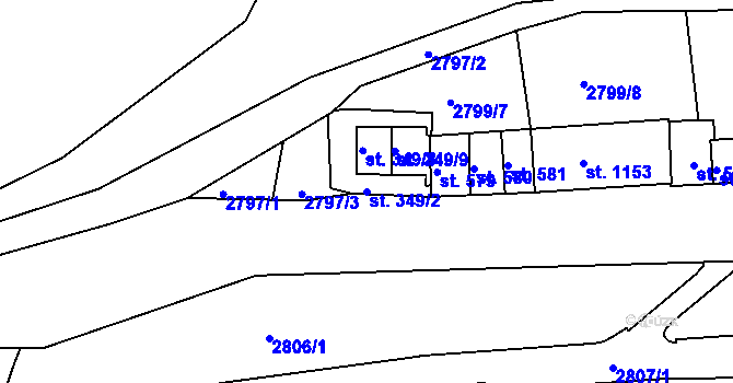 Parcela st. 349/2 v KÚ Teplá, Katastrální mapa