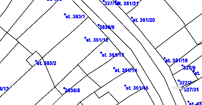 Parcela st. 351/13 v KÚ Teplá, Katastrální mapa