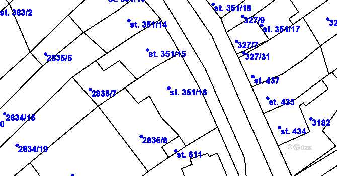 Parcela st. 351/16 v KÚ Teplá, Katastrální mapa