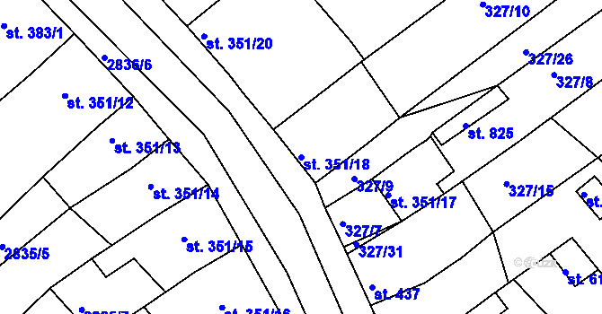 Parcela st. 351/18 v KÚ Teplá, Katastrální mapa